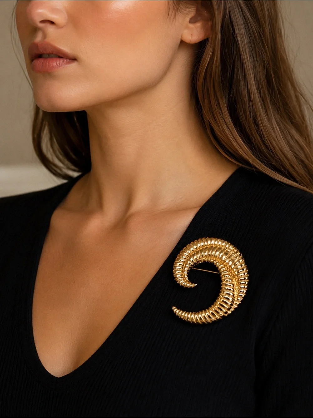 Signed Monet Gold Tone Spiral Swirl Brooch Pin‎ Textured Vintage Statement Piece